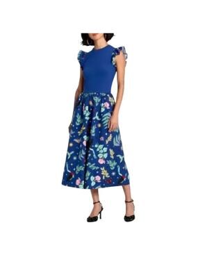Target Latino Heritage Dress Womens Medium Blue Birds Butterfly Midi Ruffle NWT